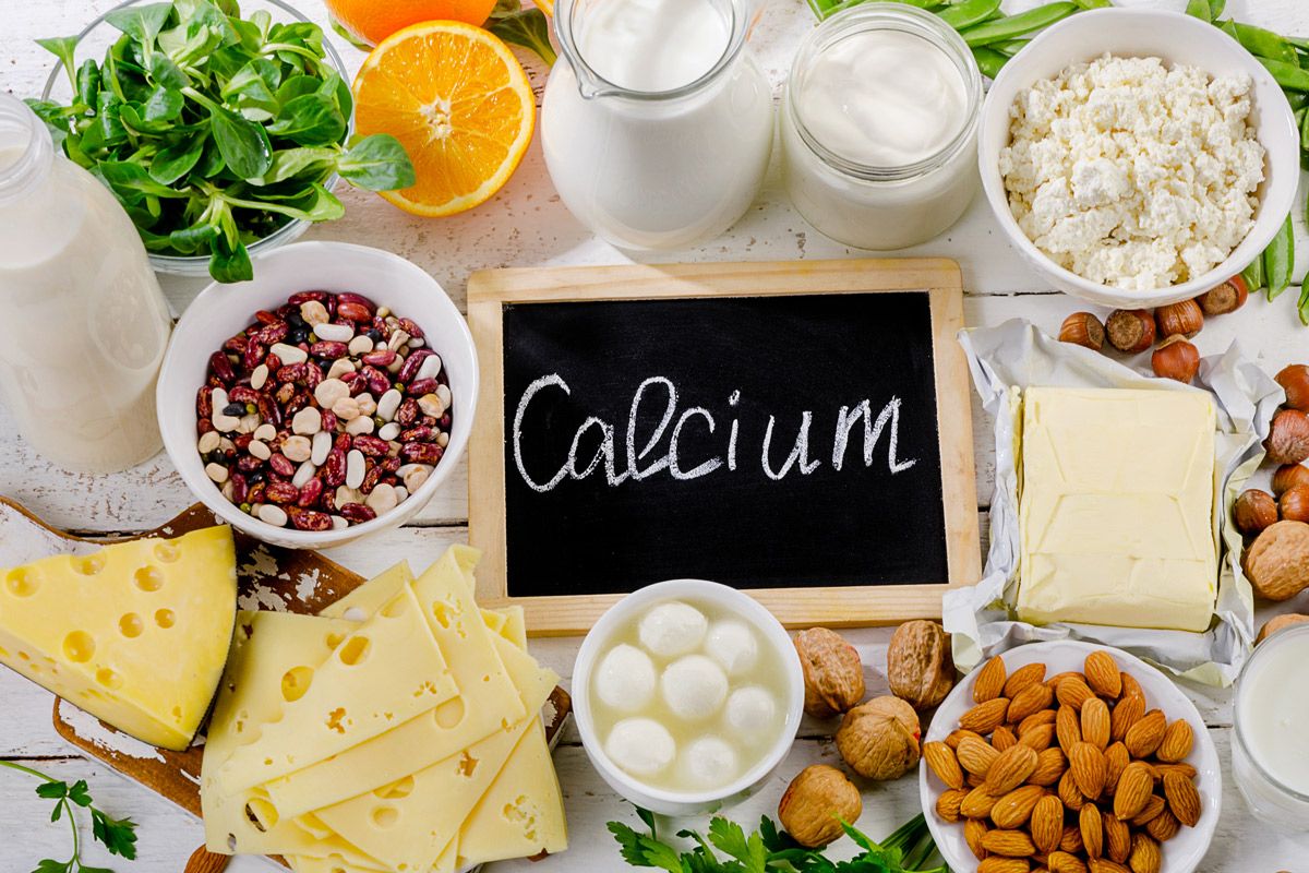 A photo of different food types that contain Calcium.